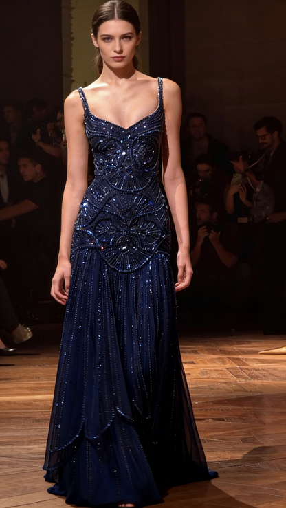 Luxurious Spaghetti Straps Champagne Tulle Beaded Mermaid Evening Dress Formal Prom Dress SP550