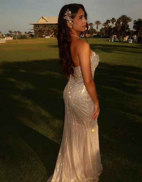 Luxurious Strapless Tulle Beaded Mermaid Long Party Dress Birthday Prom Dress SP1351