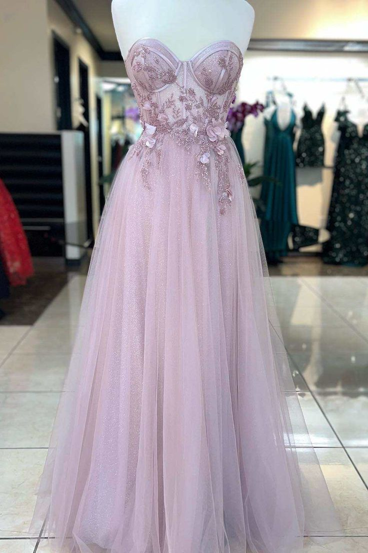 Princess Pink Sweetheart 3D Floral Lace A-Line Prom Dress Y6527