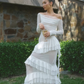 Classy Sheath Lace Chiffon Ruffles Prom Evening Dress,White Wedding Dress Y8082