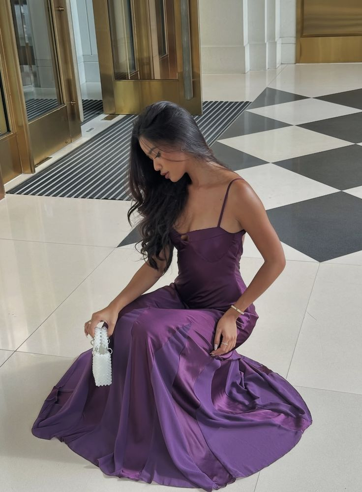 Classy Spaghetti Straps Purple Satin Mermaid Long Party Dress Birthday Prom Dresses SP3927