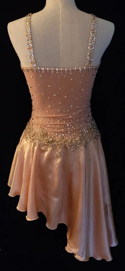 Classy V Neck  Pink Satin Beaded Short 20th Birthday Dress Formal Homecoming Dress Y9919