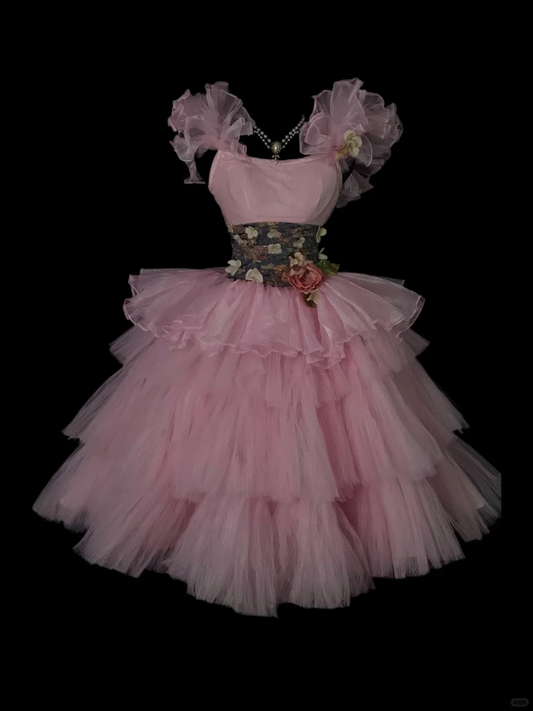 Cute Pink Tulle Layered A Line Short Homecoming Dress Birthday Dress SP4036