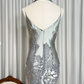 Charming Spaghetti Straps Silver Satin Lace Party Dress Retro Mermaid Prom Dress With Ribbon SP629