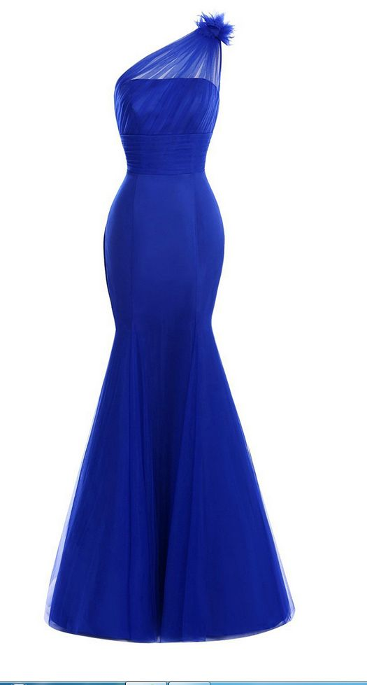 Asymmetric One Shoulder Fur Long Prom Dress, Chic Royal Blue Fit And Flare Prom Dress Y5739