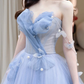 A-Line Blue Tulle Long Prom Dress, Blue Tulle Formal Dress Y6774