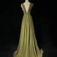 Vintage Olive Green Olive Green V Neck Chiffon Pleated Long Evening Dress Birthday Dress SP1958