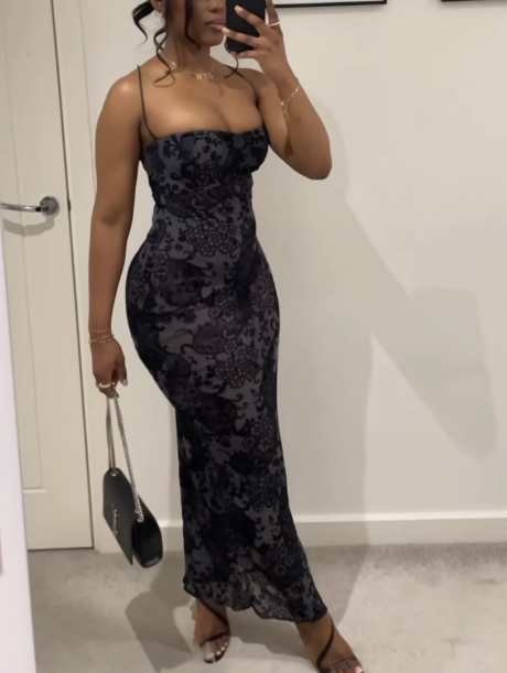 Sexy Spaghetti Straps Black Lace Sheath Long Prom Dress Birthday Party Gown SP580