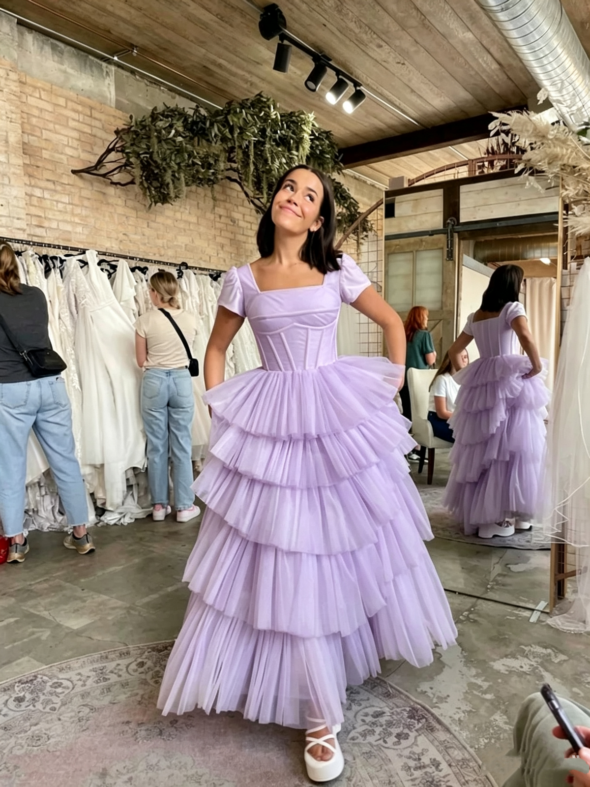 Chic White Tiered Tulle Wedding Dress,Vintage Wedding Dress Y4266