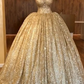 Spaghetti Straps Gold Evening Dress | Luxury Ball Gown Princess Prom Dress S19116