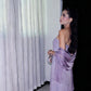 Glitter Purple Strapless Sequin Beaded Long Birthday Evening Dress Prom Gowns With Ribbon SP1898