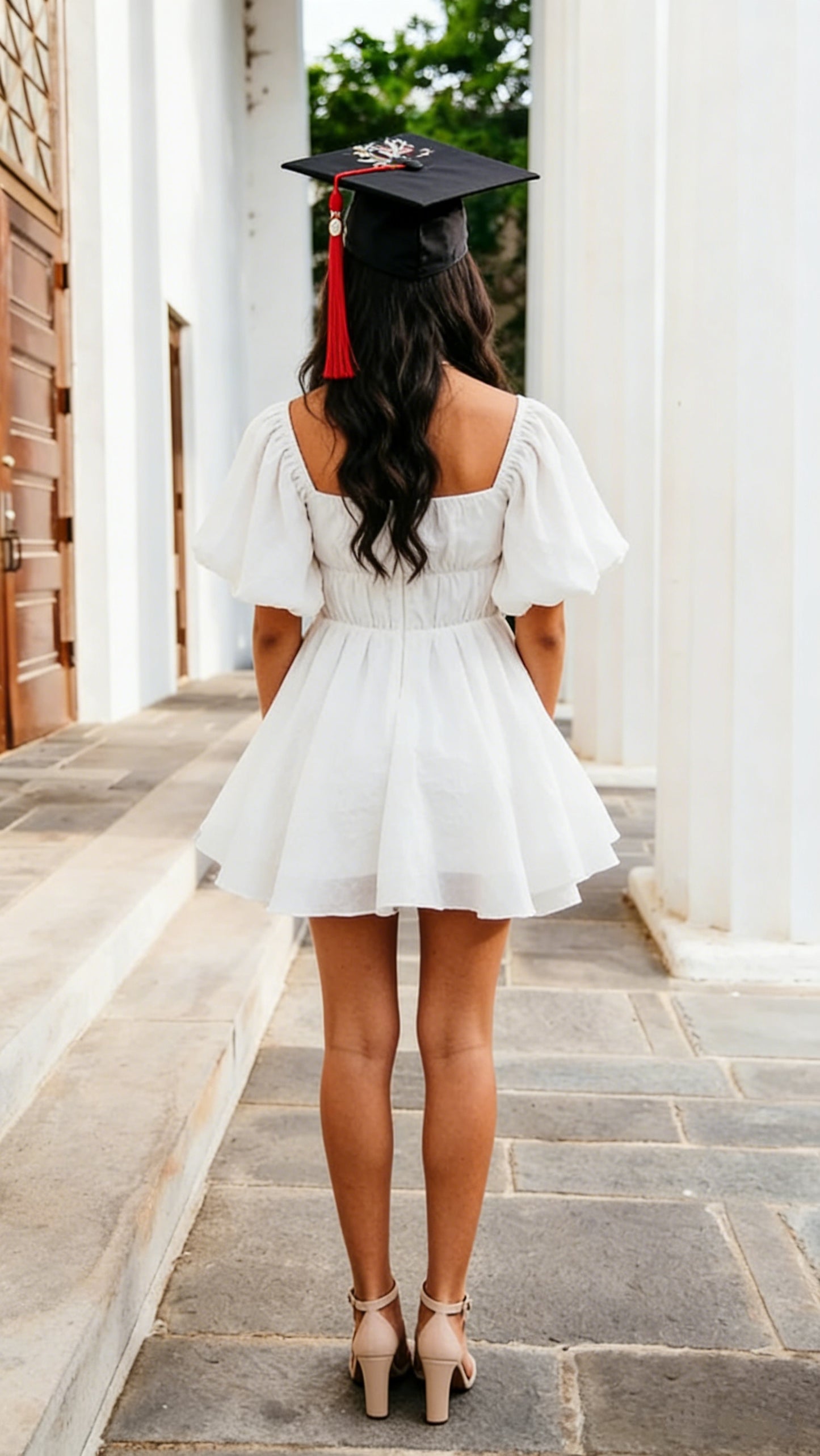 Cute White Puffy Sleeves Short Homecoming Dress,Graduation Dress Y1340
