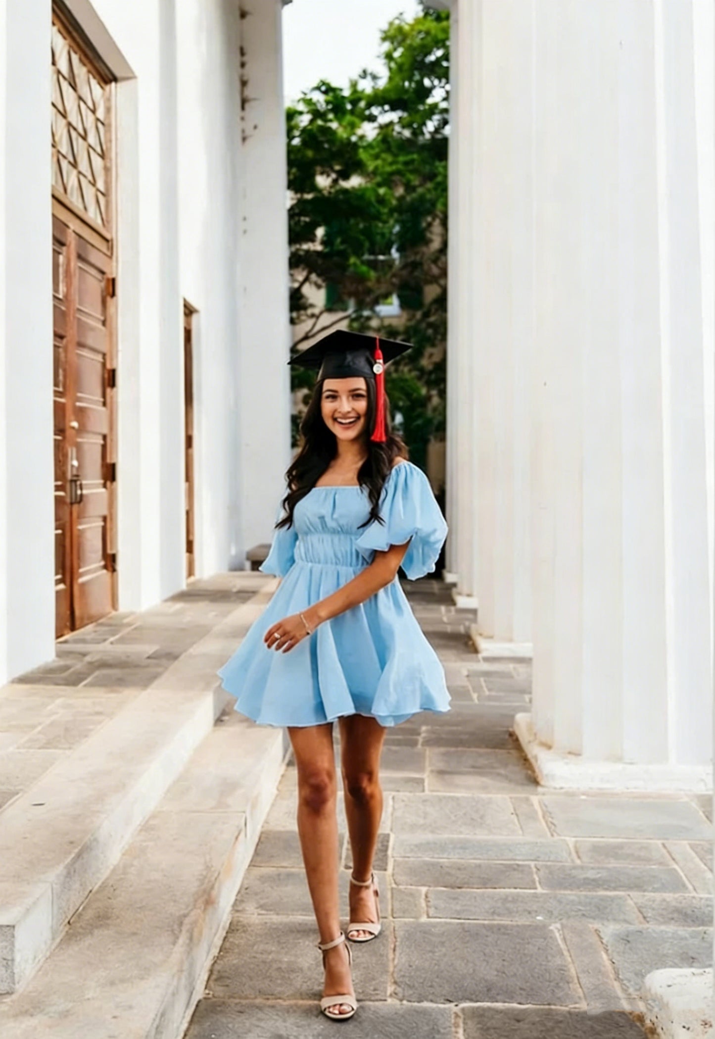 Cute White Puffy Sleeves Short Homecoming Dress,Graduation Dress Y1340