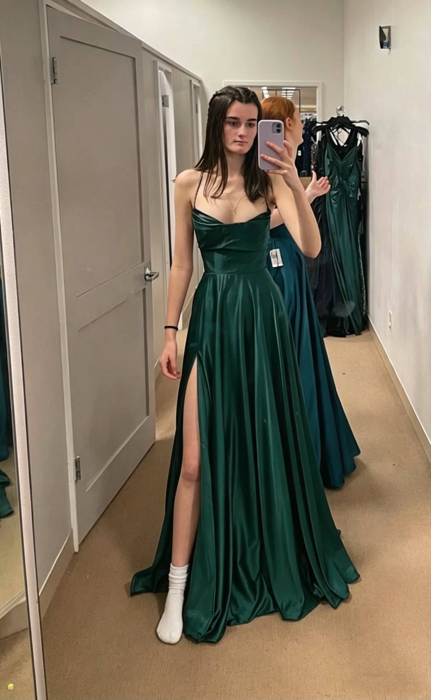 Burgundy A-line Floor-Length Satin Solid Color Prom Dresses Backless S –  Simplepromdress