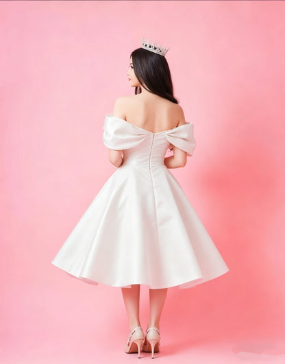 Cute White Off The Shoulder Satin Birthday Party Dress Sweet 15 Dress Simplepromdress Cute White Off The Shoulder Satin Birthday Party Dress Sweet 15 Dress Simplepromdress