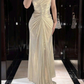 Classy One Shoulder Satin Pleated Mermaid Long Wedding Guest Dress Birthday Party Dress SP1342