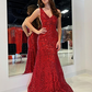 Elegant V Neck Sexy Sleeveless Mermaid Prom Dress,Orange Evening Dress  Y5188