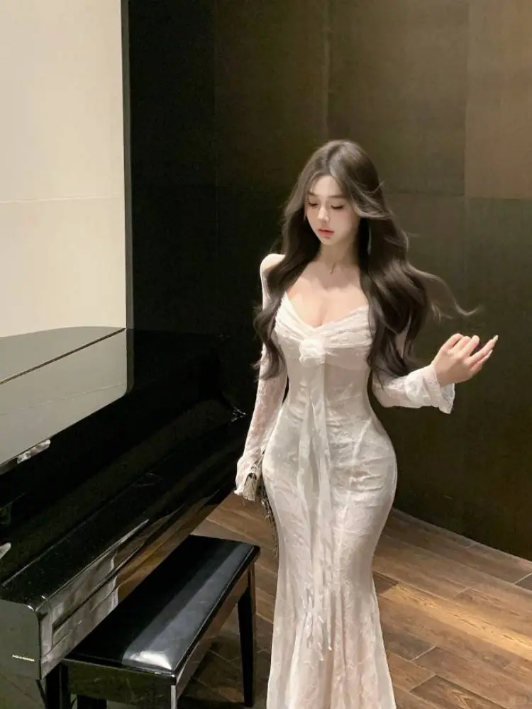 Glamorous White Lace Mermaid Long Prom Dress Birthday Evening Gown SP2296