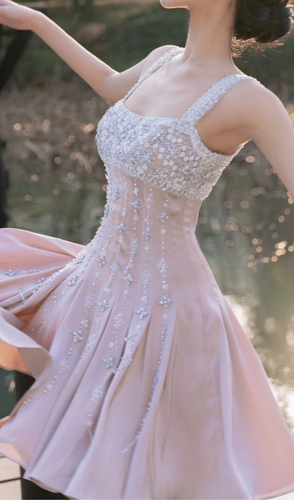 Luxury nude satin hand-beaded diamond homecoming dress Y4542 Simplepromdress Luxury nude satin hand-beaded diamond homecoming dress Y4542 Simplepromdress