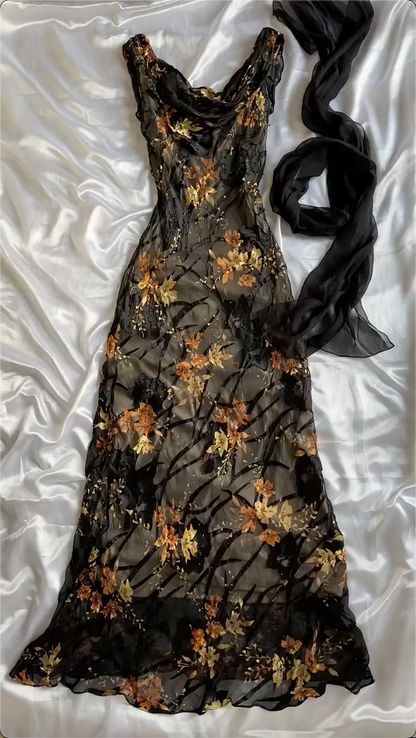 Elegant Black Chiffon Appliques Beaded Evening Dress Formal Prom Dress Y8302