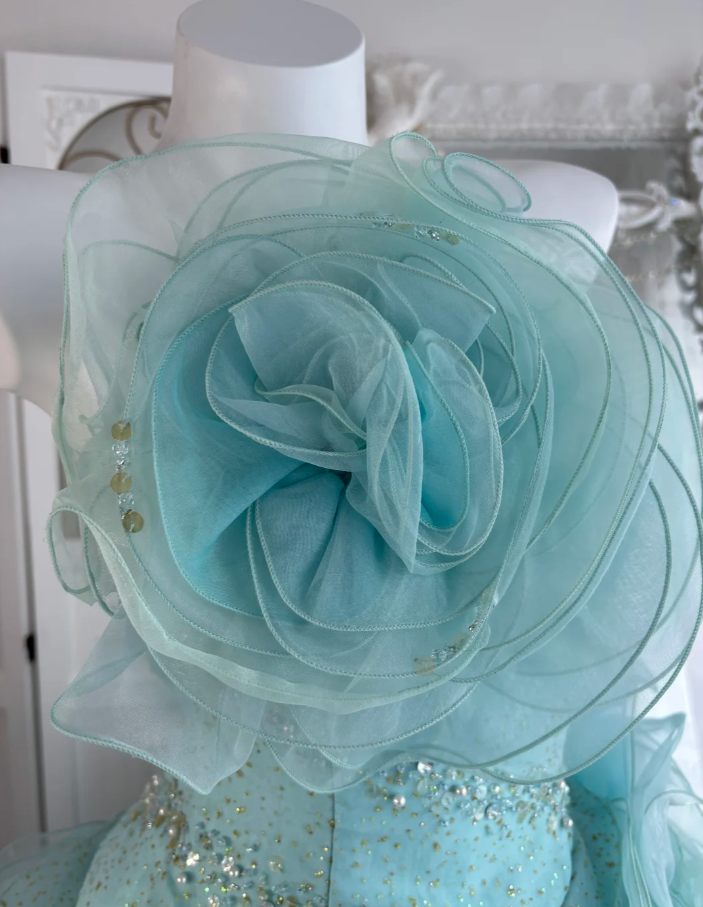 Unique Blue 3D Flowers Birthday Ball Gown,Pretty Tulle Pleated Beaded Formal Quinceanera Dress SP1448