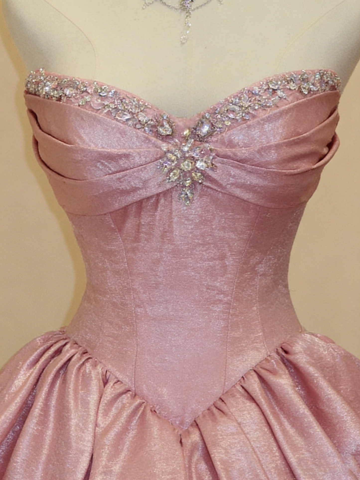 Charming Strapless Ball Gown Pink Satin Beaded Pleated Birthday Quinceanera Dress With Bow SP1877
