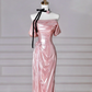 Gorgeous Pink Off The Shoulder Satin Mermaid Long Prom Dress Evening Dress Y8630