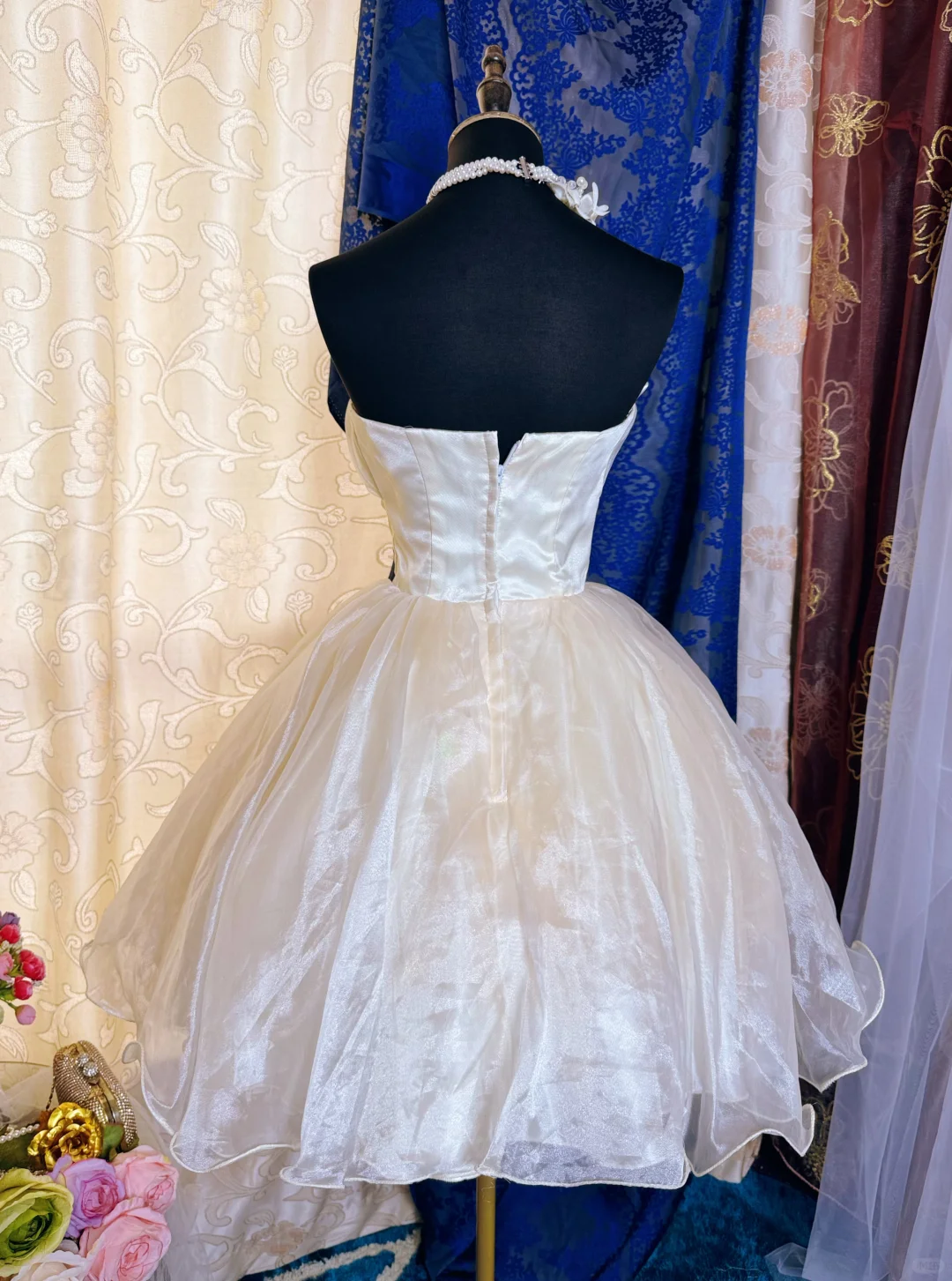 Sweet Light Champagne Strapless Organza 3D Floral A Line Short 17th Birthday Outfits Homecoming Dress SP2193