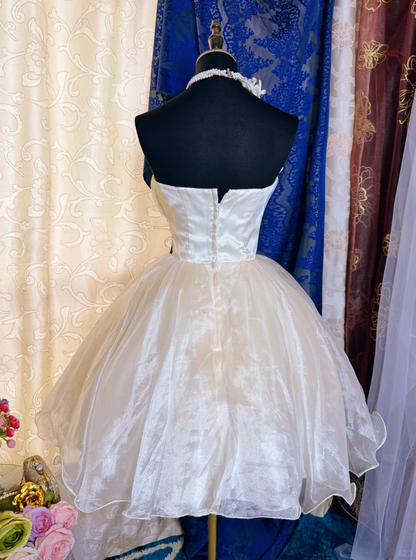 Sweet Light Champagne Strapless Organza 3D Floral A Line Short 17th Birthday Outfits Homecoming Dress SP2193