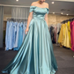 Elegant Turquoise Off-the-Shoulder A-Line Prom Gown Y4795