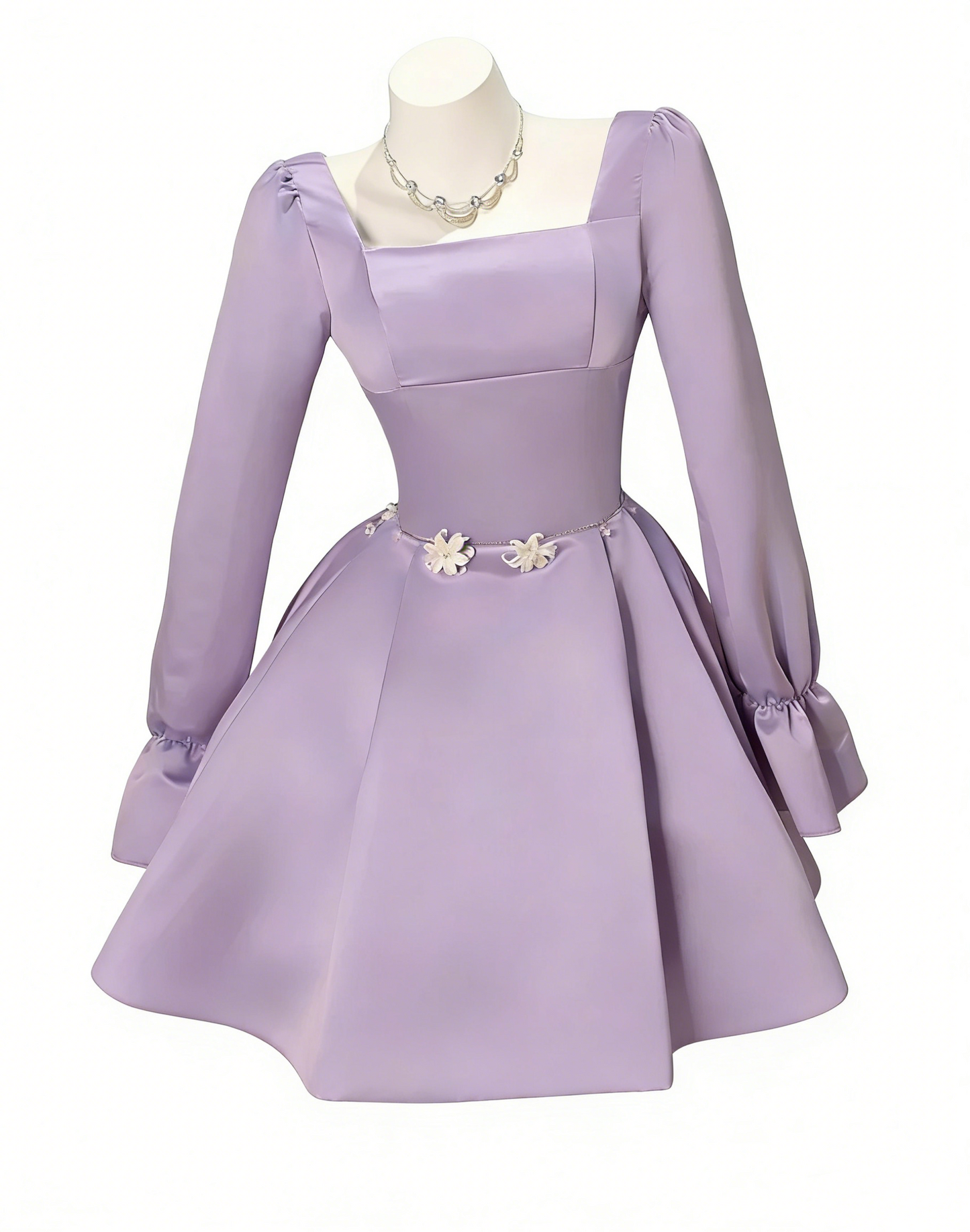 Cute Blue Square Neck Satin A Line Short Homecoming Dress Birthday Outfits SP1916