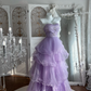 Classy Strapless Lavender Sequin Tulle Layered Long Wedding Guest Dress ,Long Birthday Party Dress SP1453