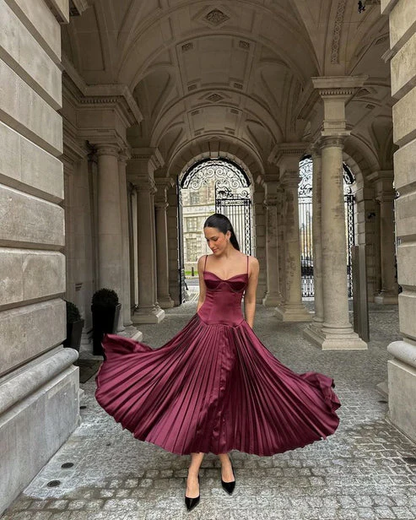 Vintage A Line Straps Burgundy Satin Long Prom Dress Evening Dress Y7994
