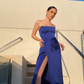 Sexy Strapless Royal Blue Slit Prom Dress Long Evening Dress  Y7642