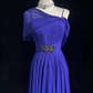 Classy Purple Spaghetti Straps Chiffon Pleated Beaded Long Party Dress Formal Wedding Guest Dress SP1865