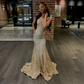 Princess Embroidered Corset Style Gold Mermaid Evening Dress Y5887