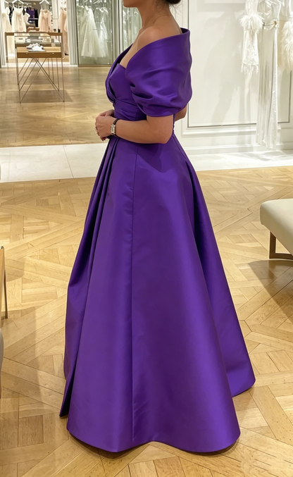 Purple A-line Satin Long Evening Dress,Purple Wedding Guest Dress Y4006