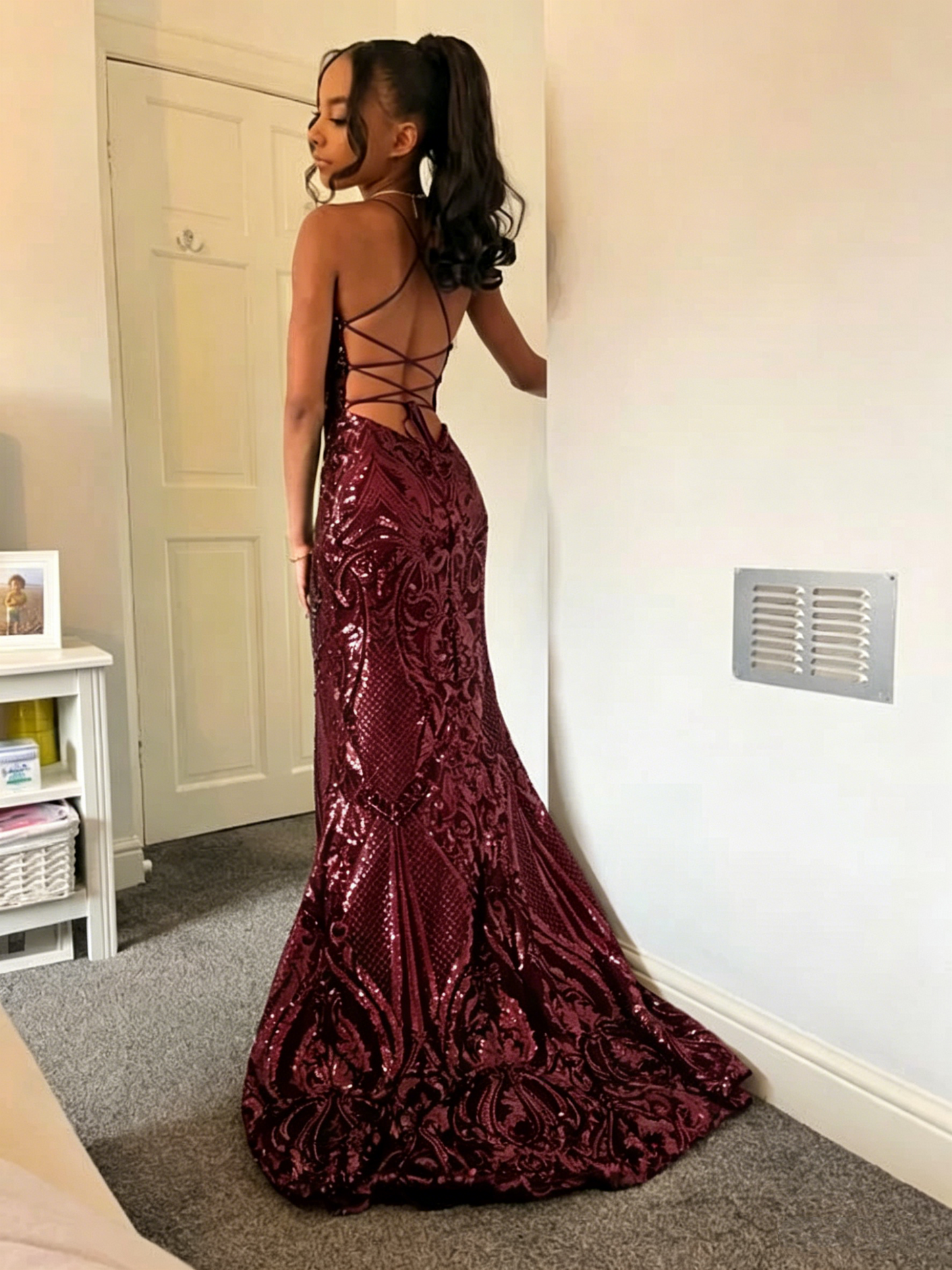 Dark Green V Neck Glitter Mermaid Long Prom Dress Party Dress Y5976