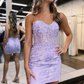 Lavender Lace Appliques Bodycon Mini Homecoming Dress Y2777