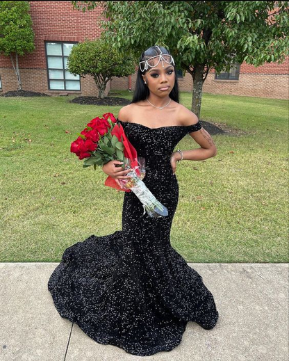 Shiny black best sale prom dress