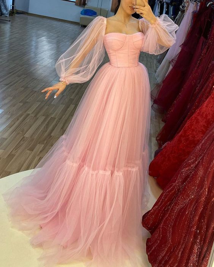 Pink A-line Puff Sleeve Prom Dress, Photoshoot Dress Y6271 Simplepromdress Pink A-line Puff Sleeve Prom Dress, Photoshoot Dress Y6271 Simplepromdress
