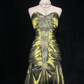 Vintage Strapless Olive Green Satin Pleated Beaded Mermaid Long Wedding Guest Dress Party Dress SP1338