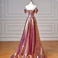 Classy Purple Satin Beaded Mermaid Prom Dress,Off The Shoulder Long Evening Dress Y8605