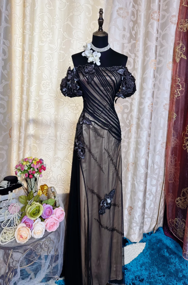 Vintage Tulle Beaded Appliques Long Evening Dress 19th Birthday Outfits SP1888