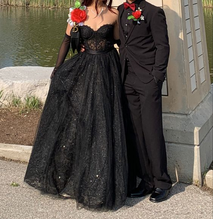 Charming Black Corset A-line Prom Dress,Black Formal Dress Y6485 – Simplepromdress