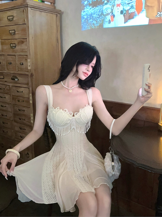 Elegant White Chiffon Beaded Tassel A Line Short Homecoming Dress Birthday Outfits SP121