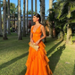 Orange Long Prom Dresses,V Neck Formal Dress Outfits Y2842