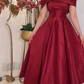 Dark Red Midi Prom Dresses Off Sleeves Ankle Length Arabic Dubai Formal Party Gowns Evening Gowns Y4620