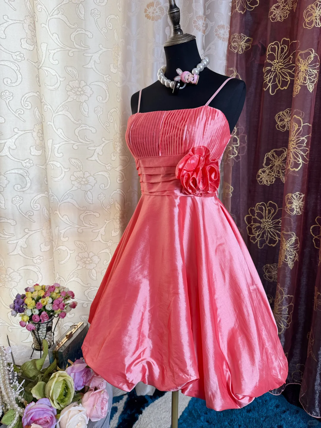 Pretty Pink Spaghetti Straps Satin A Line Short Prom Dress Homecoming Dress SP81