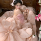 Pretty Pink Strapless Organza Appliques Long  Wedding Dress SP730